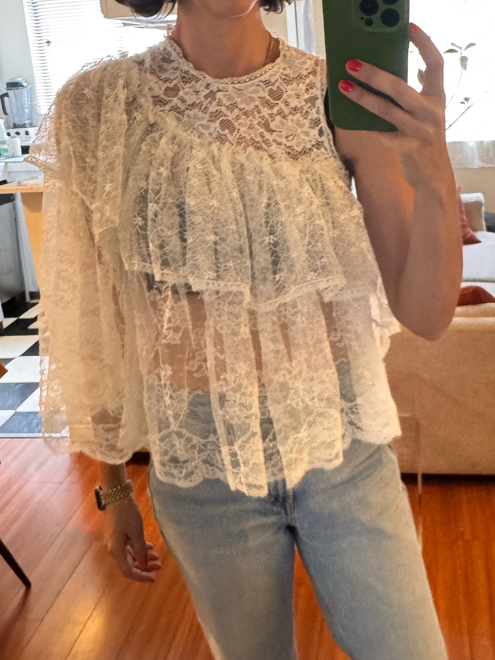 Ulla Johnson White Lace Ruffle Blouse